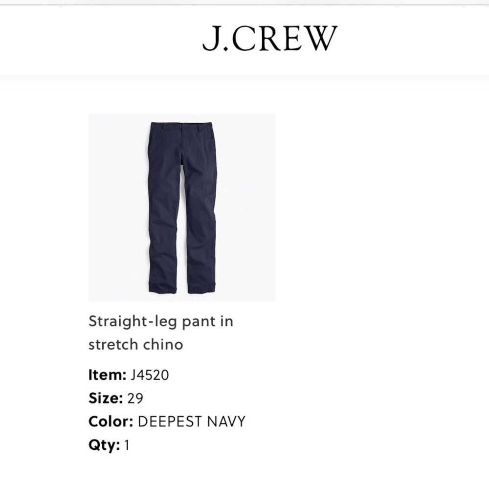 J Crew Straight-Leg Pant in Stretch Chino
